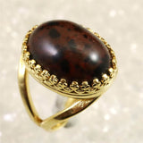 Japanese Natural Vermilion Obsidian 18mm Oval Ring 18KGP 7.0g (ID:11382)