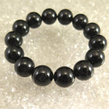 Japanese Natural Black Quartz 草入り Quartz Bead Bracelet 15mm 66.3g with Certificate (ID:13835)