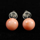 Natural Pink Gem Coral Deep Sea Coral 6.5mm Earrings 1.08g from Kochi, Japan (ID:26051)