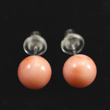 Natural Pink Gem Coral Deep Sea Coral 6.5mm Earrings 1.08g from Kochi, Japan (ID:26051)