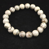 Japanese Natural White Moriyama Chert 10mm Bead Bracelet 28.3g (ID:38851)