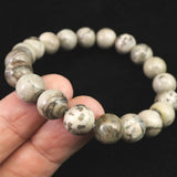 Japanese Natural White Moriyama Chert 10mm Bead Bracelet 28.3g (ID:38851)