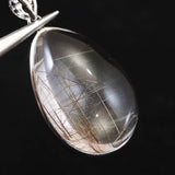 Japanese Natural Quartz ルチル入 ドロップ型 Pendanttop 30mm 12.7g with Directory Card (ID:44672)
