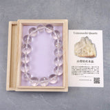 Japanese Natural Quartz S Grade A Bead Bracelet 桐箱付 14mm 60.4g with Directory Card (ID:49257)